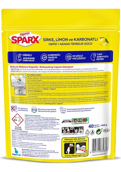 Asperox Sparx Diamond Bulaşık Makinesi Kapsülü 2x72 Li 144 Kapsül