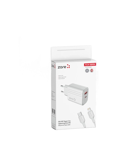 Zore Play Serisi Pl08 Type-c To Lightning 2in1 Pd Seyahat Şarj Aleti 20w .
