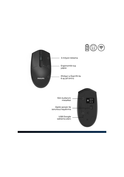 Philips SPK7337 Kablosuz 1200DPI 3 Tuşlu Optik Mouse