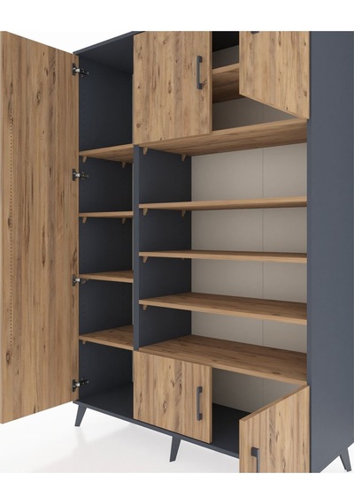 Hyperion Dolap 10 Raflı 5 Kapaklı 132x44x195 Antrasit-çam/çam Antrasit