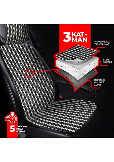 Oto Koltuk Koruyucu Kılıf Çizgili Füme Beyaz Universal 2 Parça Ön A+ Kalite