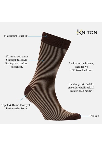Dikişsiz Bambu Çorap Düz Kahverengi Çizgi Detaylı Çember Desenli Erkek Çorap Kutulu 5 Çift Premium Uzun Çorap Soket Çorap Bambu Mix