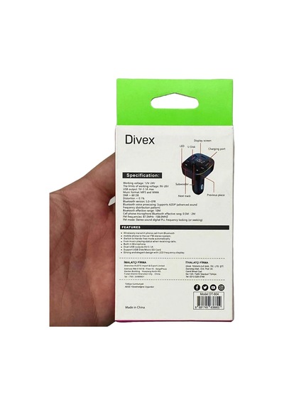 Divex Araç Fm Transmitter Bluetooth 3xusb - Type-c - Sd Kart Çakmaklık Girişli Dt-604