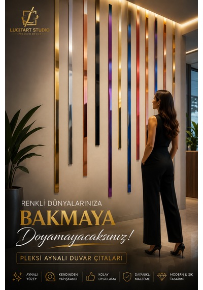 Lucitart Studio 5 Adet 5cmx120cm 1mm Kalınlığında Kendinden Yapışkanlı Pleksi Aynalı Duvar Çıtası 9 Renk Seçeneği Dekoratif Duvar, Kapı, Tv Ünitesi Ve Mobilya Çıtası Siyah