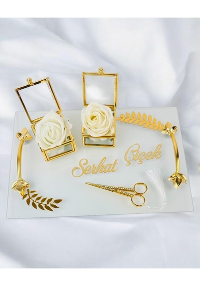 Embrace Gold Şeffaf Nişan Tepsisi Beyaz Beyaz