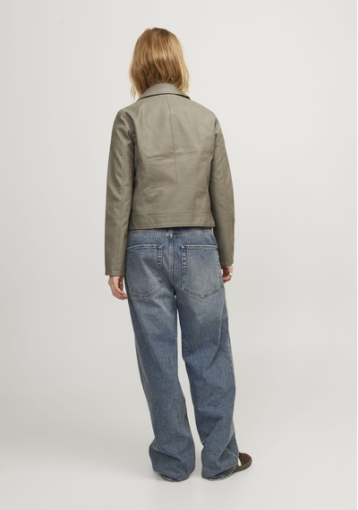 Jack & Jones Kadın Fermuar Detaylı Deri Ceket - Gail 12206262 Brindle Siyah