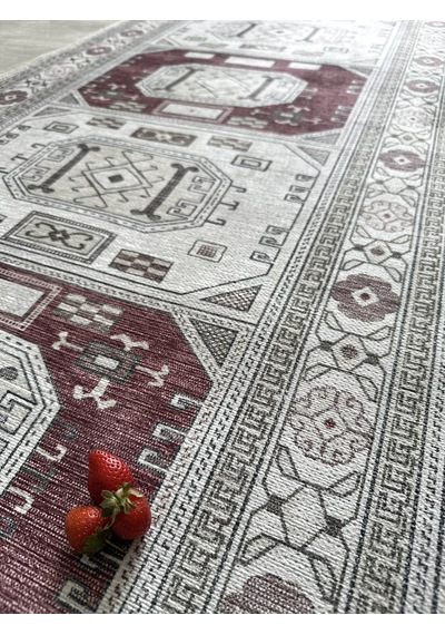 Geometrik Panel Desenli Krem Ve Bordo Etnik Halı - Ar848cr Krem - Bordo