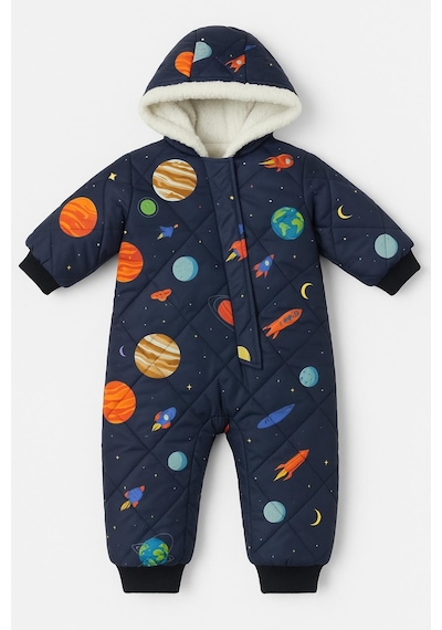 Freemen Bebek Astronot Tulum Kapüşonlu Ve Kürklü Lacivert
