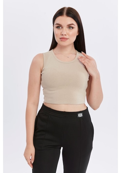 Bella Dossi Rahat Kaşkorse Kolsuz Sıfır Yaka Kadın Crop Top Ekru