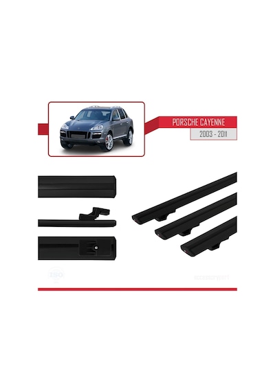 Porsche Cayenne 2003-2011 Arası İle Uyumlu Basic Model Ara Atkı Tavan Barı Siyah 3 Adet
