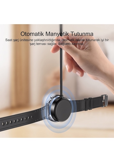 Caseonn Samsung Galaxy Watch 5 40mm Manyetik Type-c Hızlı Şarj Kablosu Siyah