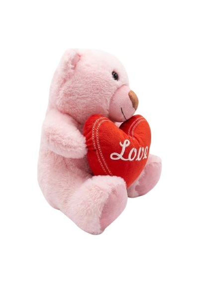 Pufu Toys Kalp Tutan Pelüş Ayıcık Pembe 30 Cm 04030