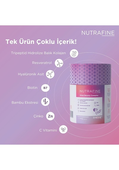 Glow Beauty Complex Tripeptit Marine Kolajen, Resveratrol,biotin, Hyaluronik Asit İçeren Cilt & Güzellik Takviyesi