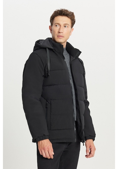AC&Co / Altınyıldız Classics Erkek Sıyah Standart Fit Normal Kesim Dik Yaka Kapüşonlu Yan Cepli Casual Mont Siyah