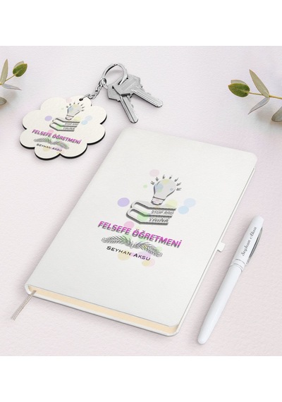 Kişiye Özel Felsefe Öğretmeni Beyaz Defter Kalem Ve Anahtarlık He N11.5292