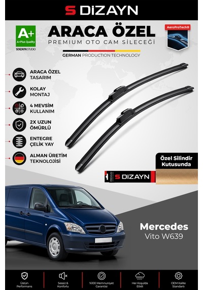 S-dizayn Mercedes Vito W639 Ön Cam Silecek Seti 2003-2014 Premium Araca Özel 70-65 Cm A+ Kalite