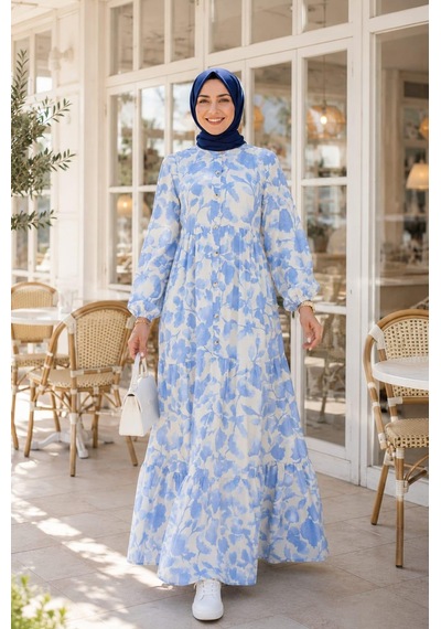 Hb Harma Time Butik Kadın Düğmeli Desenli Modal Kumaş Beyaz Elbise