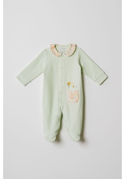 Hafy Baby Çiçek Yakalı, , Şirin Arı Desenli, Patikli Kız Bebek Tulumu Mint Yeşili