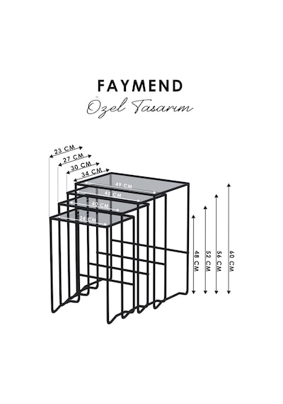 Faymend Mimoza 4 Lü Zigon Sehpa, Metal Sehpa, Cam Sehpa 'siyah - Şeffaf' Siyah - Şeffaf
