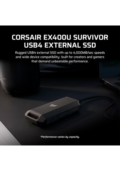 Ex400u Survivor 2 Tb Usb4 Harici Ssd 4.000 Mb/s'ye Kadar, Ip55 Koruma Sınıfı, Pc, Mac Ve İpad İçin Tak Ve Çalıştır Siyah