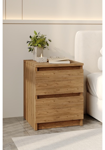 Aeka Ae-2021 Duru Atlantik Çam 2 Çekmeceli Komodin Yatak Odası Başucu Sehpası Çekmeceli Dolap 40 51x42,3 Cm