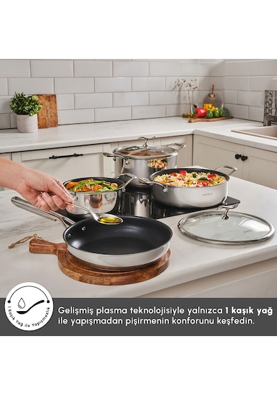 Karaca Plasma Steel 316+ 3Ply Yanmaz Yapışmaz Çelik 7 Parça Tencere Seti
