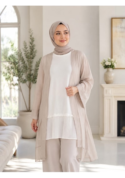 Esra Butik78 Siyah, Beyaz Ve Pudra Renk Kolsuz Altı Pileli İçlik 80 Cm
