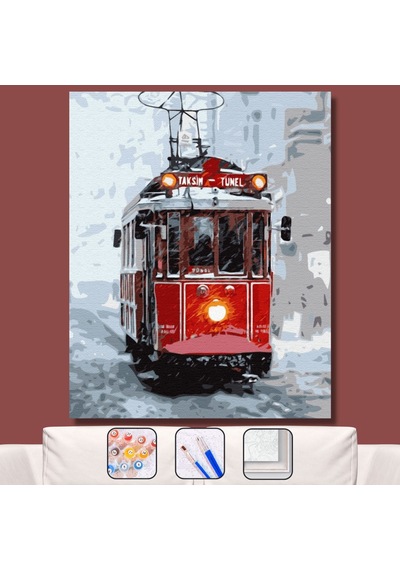 Karda Tramway Yolculuğu Sayılarla Boyama Seti - Çerçeveli, 40x50cm