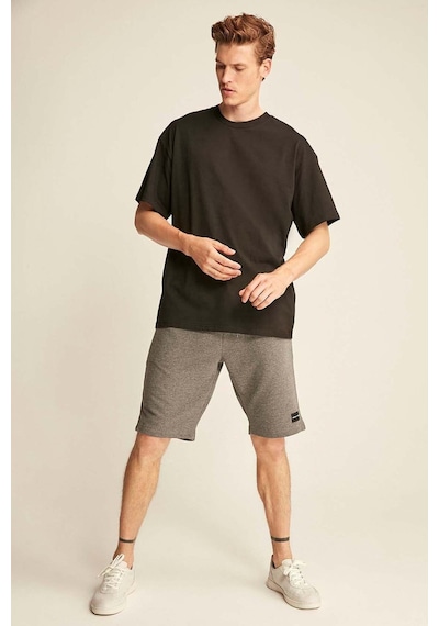 Grımelange Grımelange Jett Erkek Oversize Fit %100 Organik Pamuk Kalın Dokulu Bisiklet Yakalı Siyah T-shirt Siyah