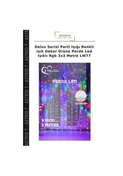 Delux Serisi Parti Işığı Renkli Işık Dekor Ürünü Perde Led Işıklı Rgb 3x3 Metre Lw77 Çok Renkli Rgb
