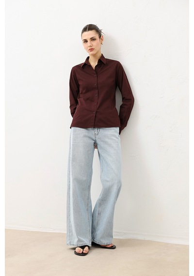 Antioch Basic Slim Fit Kadın Gömlek Bordo