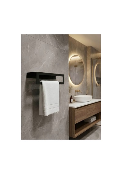 Premium Seri , Modern Raflı Paslanmaz Metal Banyo Havluluğu Ve Banyo Düzenleyicisi Siyah