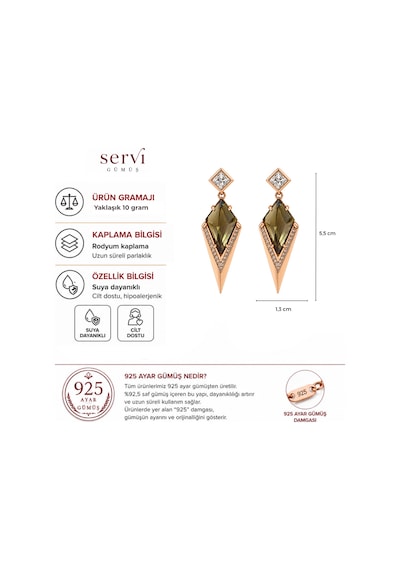 Servi 925 Ayar Gümüş Majestic Zultanit Taşlı Geometrik Damla Küpe-535 Gümüş - Pembe