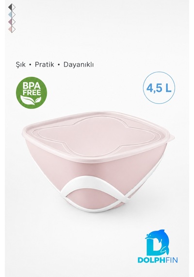 4,5 L Kapaklı Salata Saklama Kabı Bpa Free Taşıma Saplı Mavi Çok Renkli