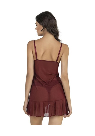Fabony Bayan Kısa Tül Gecelik String Külot Takım 4180 Bordo