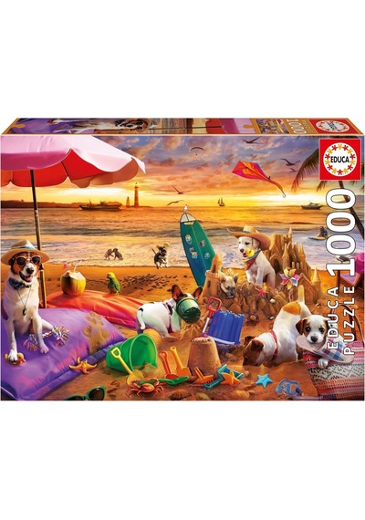Educa 1000 Parça Sahilde Oynayan Köpekler Puzzle - 20312 - Dogs Playing On The Beach