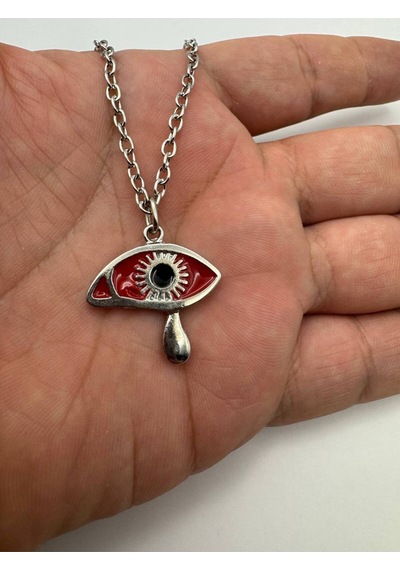 Kırmızı Göz Figürlü Unisex Kolye Gizemli Ve Modern Tasarım Çok renkli