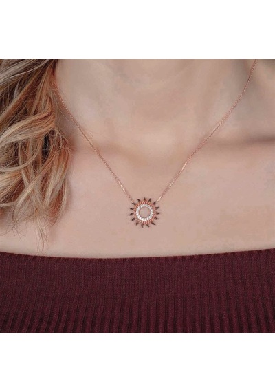 Afrodit Silver Roze Rengi Mix Taşlı Hayat Ağacı Kadın Gümüş Kolye Gold - Rose Gold - Gümüş