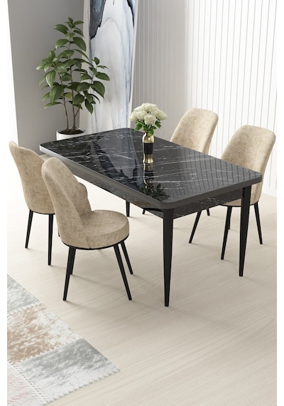 Canisa Concept Nil Serisi 70x110 Sabit Mutfak Masası Takımı Siyah Mermer Desen Masa 4 Krem Sandalye Krem Sandalyeler Siyah Masa Canisa Concept Nil Serisi 70x110 Sabit Mutfak Masası Takımı Siyah Mermer Desen Masa 4 Krem Sandalye Krem Sandalyeler Siyah Masa