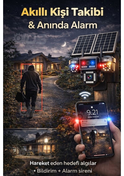 4 Kamera 20mp Ultrahd Güneş Enerjili Sim Kartlı Güvenlik Kamerası 15gb İnternet 128gb Sd Kart