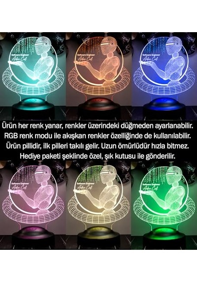 Mühendisine Hediye Programcı Hediyesi Yapay Zeka Mühendisi Bilgisayarcı Led Lamba
