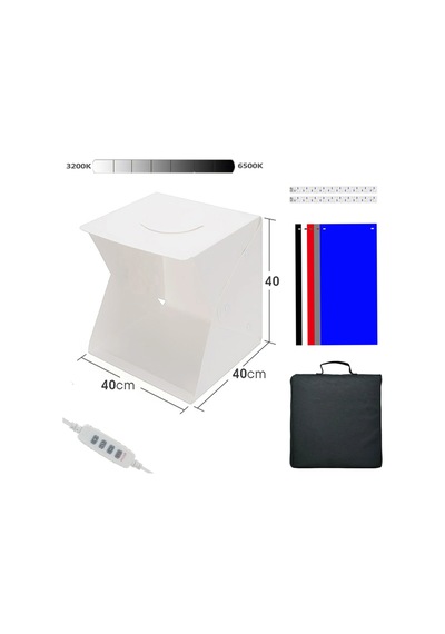 Mini Stüdyo 40x40 Cm Led Işıklı Pratik Katlanabilir Ürün Fotoğraf Çekim Çadırı Taşıma Çantalı Çok Renkli