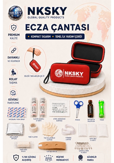 Nksky 36 Parça Araç İlk Yardım Çantası Kırmızı Eva Sert Ecza Seti Bilek Askılı Taşınabilir Ev Ofis Seyahat