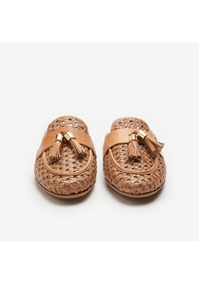 Shınefancy Terlik Kadın 95v7 Frau Woven Leather Mules Wıth Tassels
