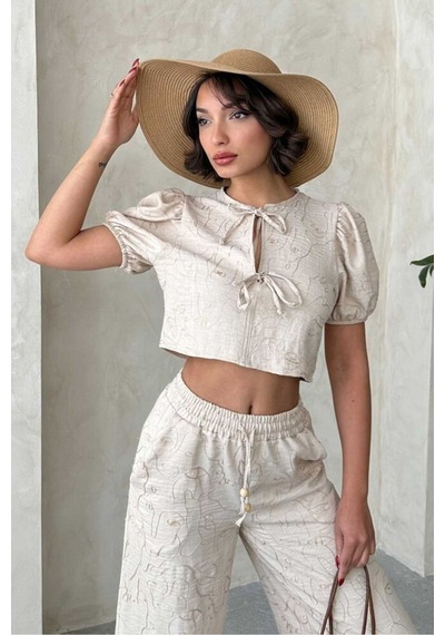 Verymoda Nakışlı Önden Baglamalı Bluz D2790 Taş