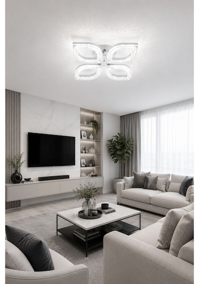 Yonca Model Beyaz Kumandalı 4"lü Ledli 3 Renk Modu Kristal Salon Mutfak Yatak Çocuk Odası Avize