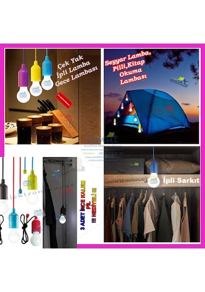 Çek Yak Ipli Lamba Gece Lambası Seyyar Lamba Pilli Kitap Okuma(463386997) Çok Renkli