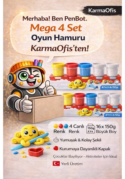 Kidz 4 Lü Büyük Boy Oyun Hamuru 4x150 Gr 4 Renk Yumuşak Çocuk Oyun Hamuru Beyaz