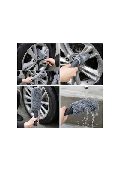 Buffer Mikrofiber Jant Temizleme Fırçası Yumuşak Çizmez Saplı Araba Motosiklet Lastik Yıkama Bakım Süngeri