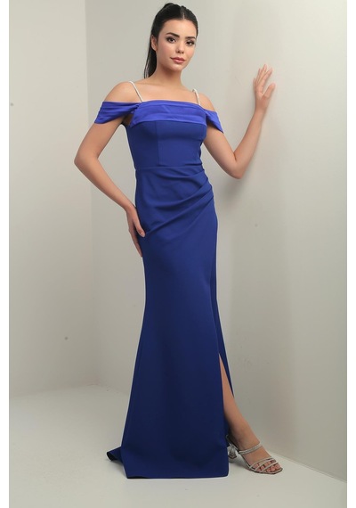 By Saygı Kadın Taşlı İnce Askılı Düşük Kollu Saten Madonna Yaka Astarlı Drapeli Double Balık Elbise-40842 Saks By Saygı Kadın Taşlı İnce Askılı Düşük Kollu Saten Madonna Yaka Astarlı Drapeli Double Balık Elbise-40842 Saks